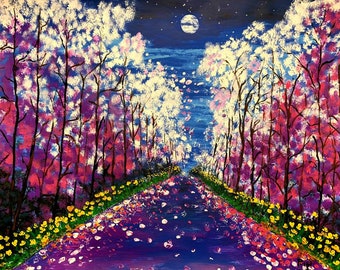CHERRY BLOSSOM Tree, White, Pink, Modern, Landscape, Original, Painting On Canvas, Large, Wall Contemporary Art - Cherry Blossom Art
