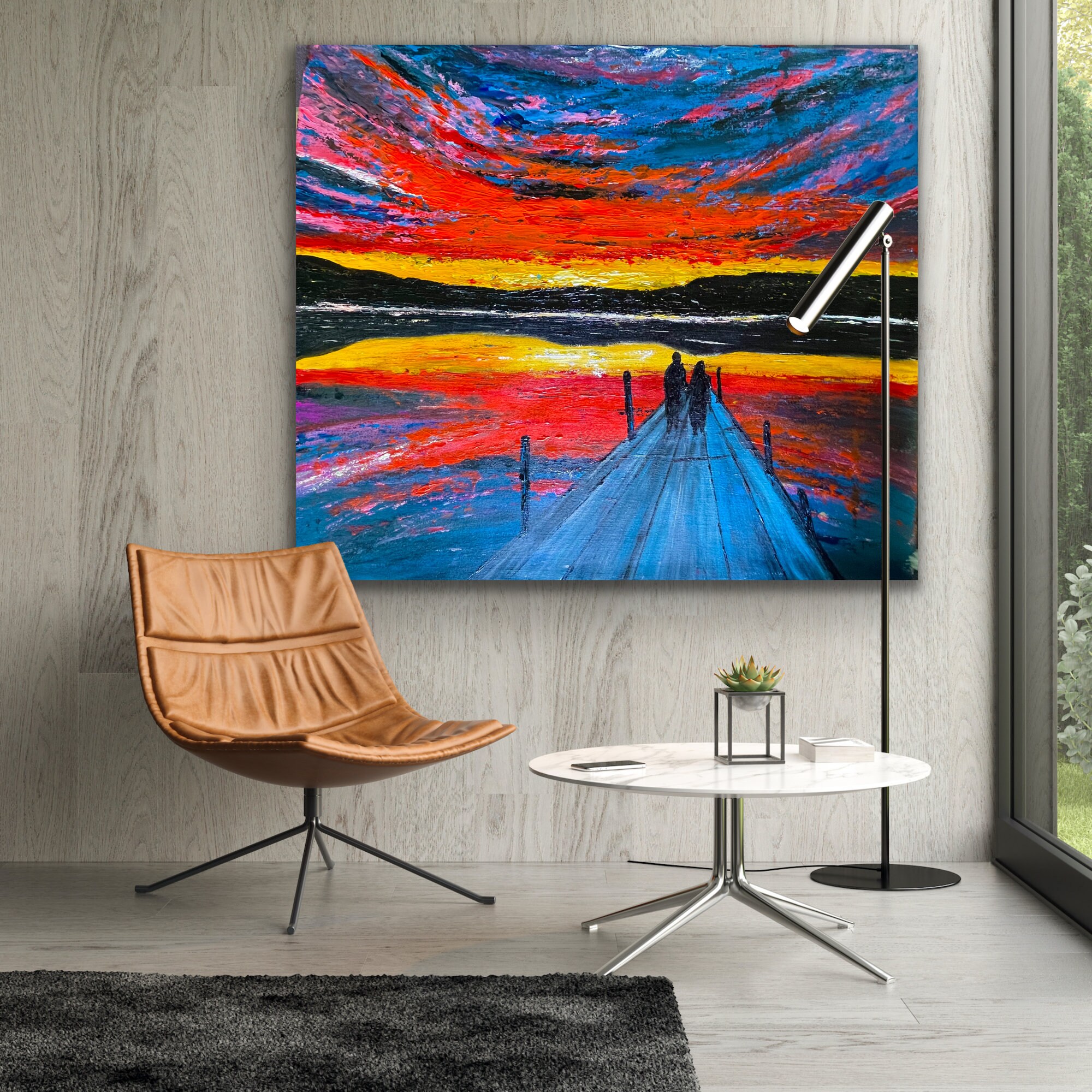 Abstract Original Landscape Modern Colorful Textured Sunset Painting on ...