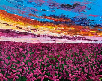 Original Abstract Modern Colorful Flower Field Landscape Painting On Canvas Large Wall Contemporary Art