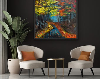 FALL LANDSCAPE PAINTING, Tree, Autumn, Modern,Abstract, Original, Painting On Canvas, Large, Wall Contemporary Art - Fall