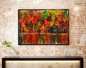 FALL LANDSCAPE PAINTING, Tree, Autumn, Modern,Abstract, Original, Painting On Canvas, Large, Wall Contemporary Art - Fall