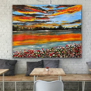 Colorful Original Abstract Modern Landscape Flower Painting On Canvas Large Wall Contemporary Art
