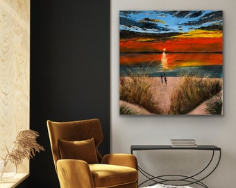 LANDSCAPE PAINTING, Modern,Abstract, Seascape, Original,Painting On Canvas, Large, Sunset, Wall Contemporary Art