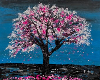 LANDSCAPE PAINTING, Cherry Blossom Tree, Modern,Abstract, Original, Painting On Canvas, Large, Wall Contemporary Art - Cherry Blossom Tree