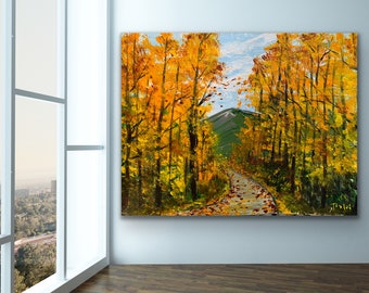 FALL LANDSCAPE PAINTING, Tree, Modern,Abstract, Original, Painting On Canvas, Large, Autumn,  Wall Contemporary Art - Fall