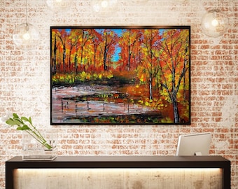 FALL LANDSCAPE PAINTING, Tree, Modern,Abstract, Original, Painting On Canvas, Large,Textured, Autumn, Wall Contemporary Art - Fall