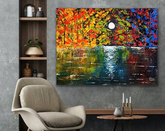 FALL LANDSCAPE PAINTING, Tree, Modern,Abstract, Original, Colorful Painting On Canvas, Large, Autumn,  Wall Contemporary Art - Fall