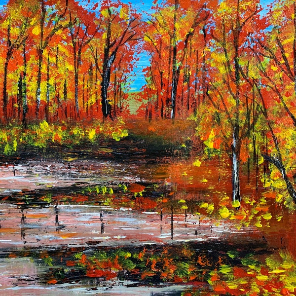 FALL LANDSCAPE PAINTING, Tree, Modern,Abstract, Original, Painting On Canvas, Large, Autumn,  Wall Contemporary Art - Fall