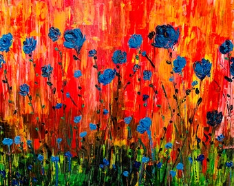 Colorful Original Abstract Floral Modern Painting On Canvas Large Wall Contemporary Art - Abstract Flower