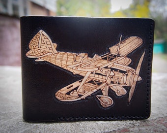 Biplane WWI Leather Wallet BLACK or BROWN RAF Pilot Gift 033