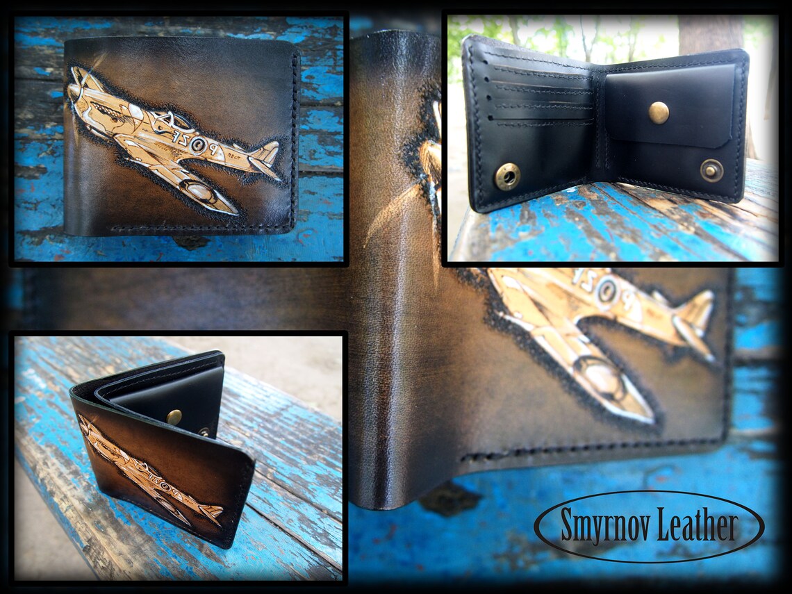 Leather wallet with plane plane wallet Plane Pilot wallet Etsy