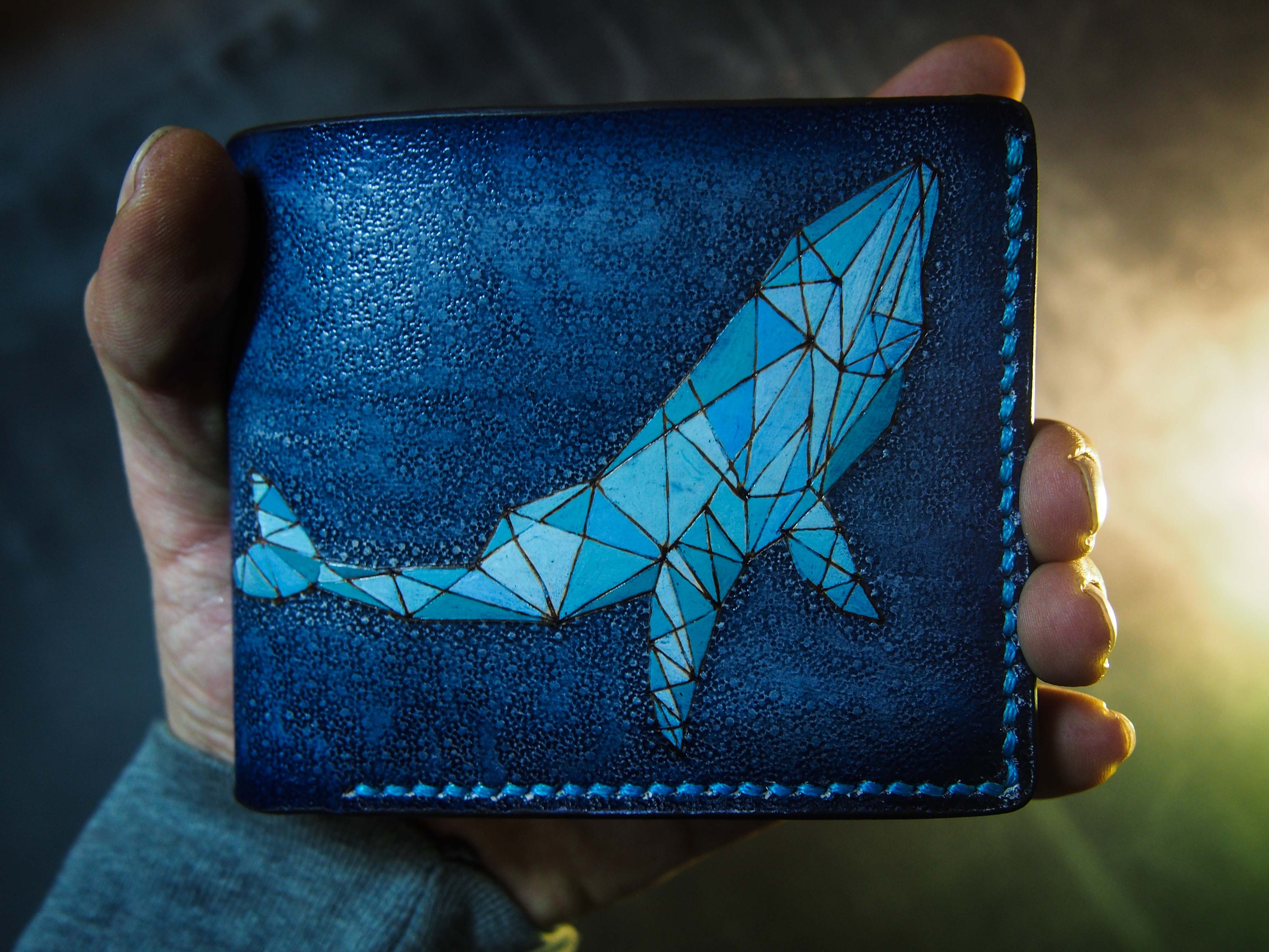 Leather Bifold Blue Whale Wallet Killer Whale Hand Painted Etsy