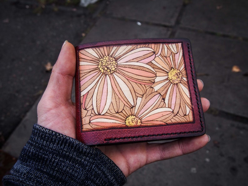 for daisies lover flower wallet bifold wallet flower gift leather women wallet with flowers leather daisies daisies wallet