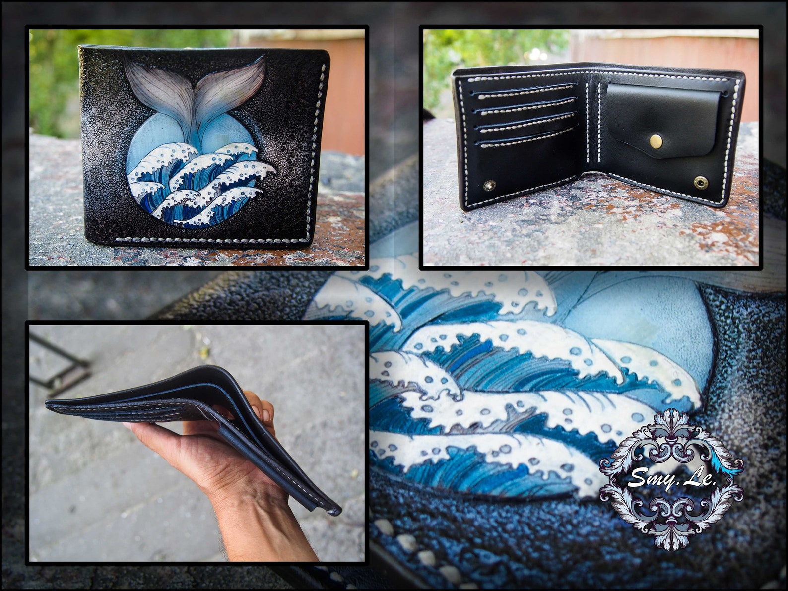 Leather wallet with whale seaman wallet whale bifold wallet Etsy