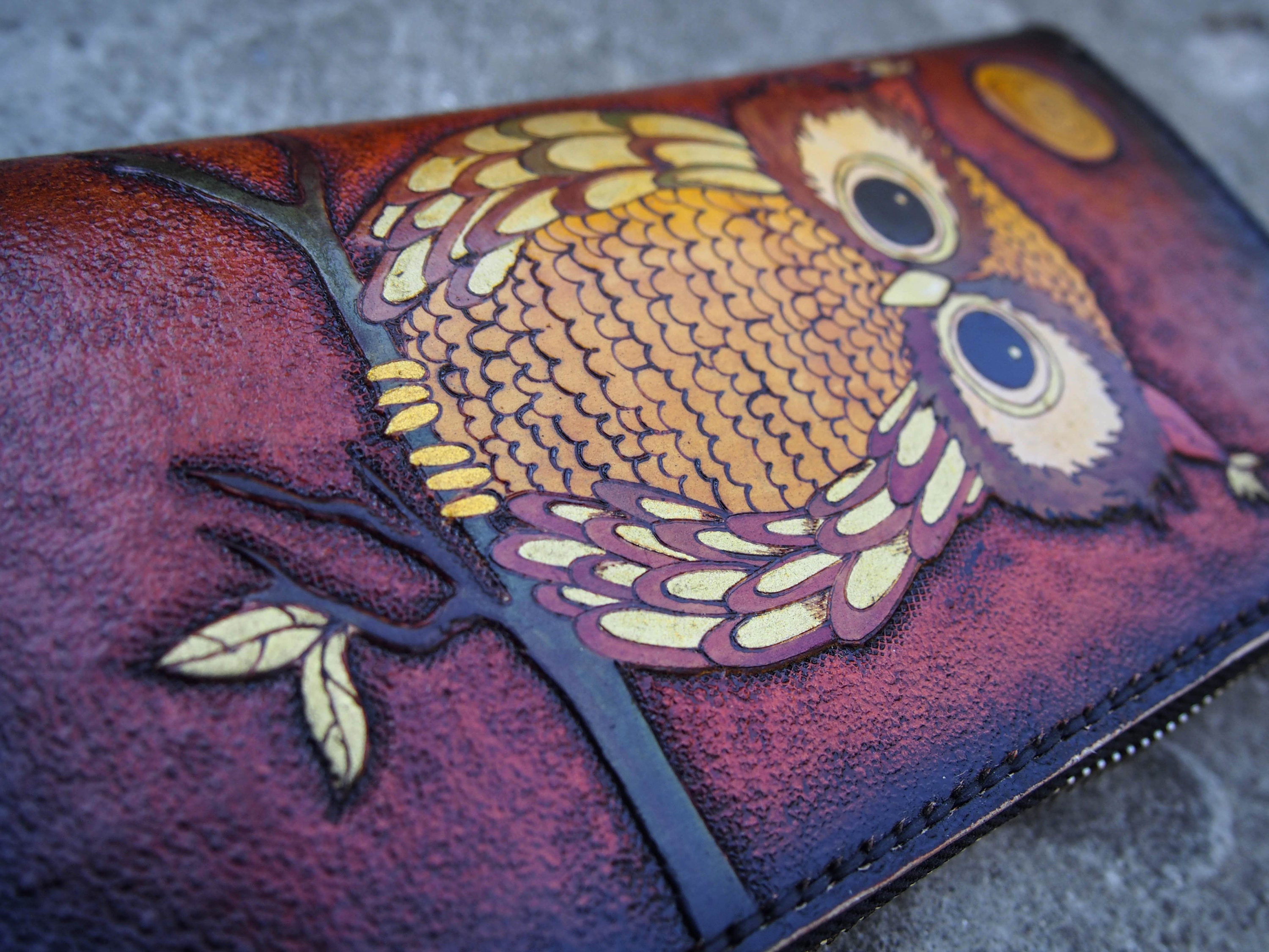 Leather Zipper Owl Wallet Zip Wallet With Funny Owl Etsy