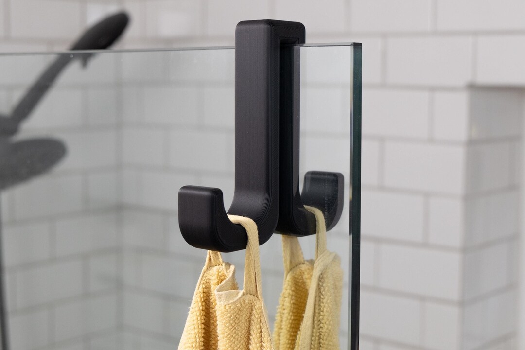 Metric | Sturdy Black Shower Hook for Glass Shower Walls | Towel Hooks ...