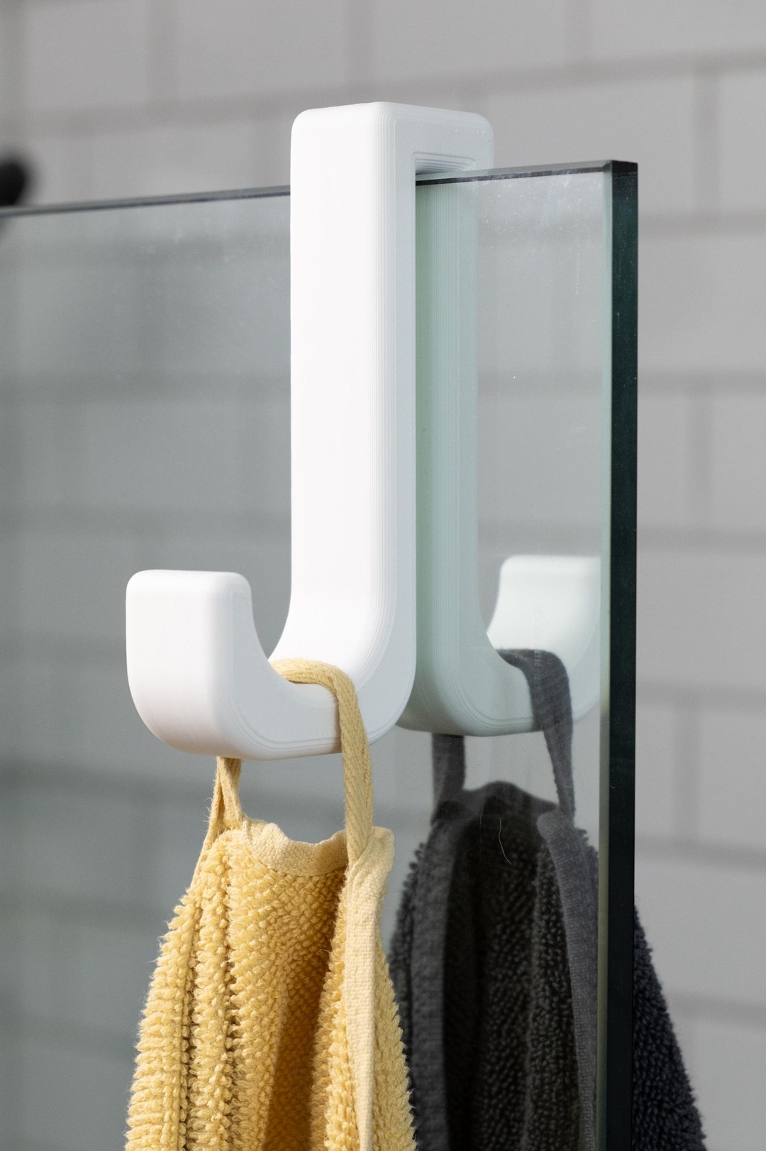 Inches | Sturdy White Shower Hook for Glass Shower Walls | Towel Hooks ...