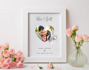 Engagement Gift | Engagement Print | Engagement Map Print | Couples Gift | Personalised Map Photo Print | Engagement Map | Engagement Gifts