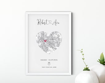 Engagement Gift | Engagement Print | Engagement Map Print | Couples Gift | Personalised Map Print | Engagement Map | Engagement Gifts