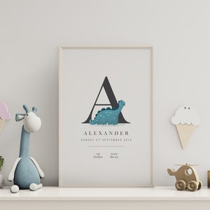 Personalised New Baby Dinosaur Print | Brontosaurus | Baby Name Print | Baby Print for Nursery | Baby Gift | Dino Nursery Print | Birth Gift