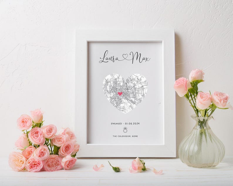 Engagement Gift | Engagement Print | Wedding Map Print | Couples Gift | Personalised Map Print | Engagement Map | Engagement Gifts image 1