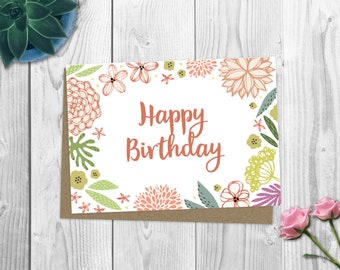 Happy Birthday Card / Happy Birthday Flower Card / Cute Birthday Card / Card for Her / Birthday Cards for Her / Birthday Cards