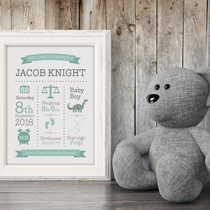 Baby Personalised Print | New Baby Print Gift | Nursery Print Boy | Baby Name Print | Nursery Print | Personalised baby print