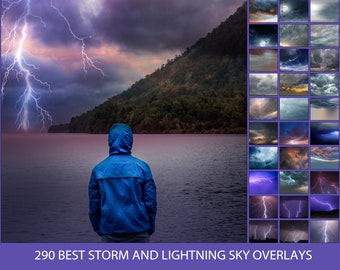 290 Storm and Lightning Sky Overlays, Storm Sky,  Storm Overlay, Thunder Overlay, Cloudy Sky Overlay, Dramatic Overlay, Photoshop Overlay