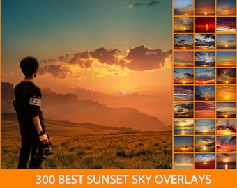 300 Sunset Sky Overlays for Lightroom, Sunset Lightroom Overlay, Lightroom Sky Overlay, Sunset Overlay Photoshop, Sky Overlays for Photoshop