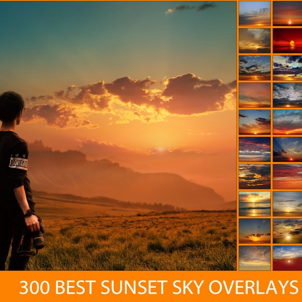 300 Sunset Sky Overlays for Lightroom, Sunset Lightroom Overlay, Lightroom Sky Overlay, Sunset Overlay Photoshop, Sky Overlays for Photoshop