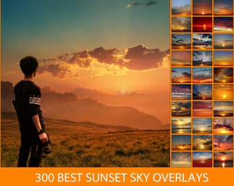 300 Sunset Sky Overlays for Lightroom, Sunset Overlay Photoshop, Sky Overlays for Photoshop, Overlay Sky Sunset, Digital Backdrop Sunset