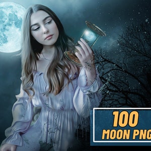 100 Moon PNG Overlays, Crescent Moon Phases, Red Moon Eclipse Overlay, Photoshop Moon Replacement, Glowing Full Moon Transparent Background