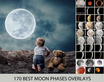 170 Moon Overlays, Moon Phases, Red Moon Overlay, Eclipse Moon Overlay, Full Moon Overlay, Photoshop Overlay, Sky and Moon, Big Moon
