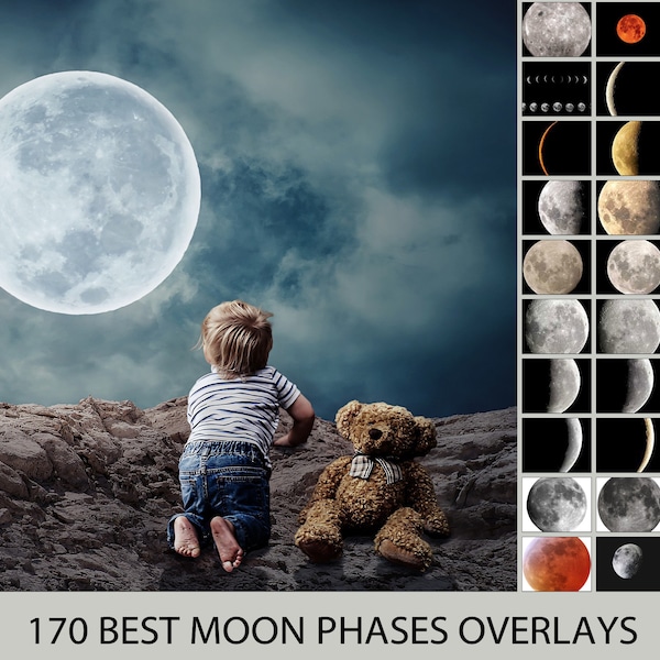 170 Moon Overlays, Moon Phases, Red Moon Overlay, Eclipse Moon Overlay, Full Moon Overlay, Photoshop Overlay, Sky and Moon, Big Moon