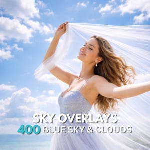 Sobreposições de céu azul para edição no Photoshop | Sobreposições de céu com nuvens suaves | Fundos de céu claros e arejados | 400 arquivos de alta resolução