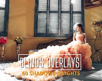 60 Blinds Shadow and Lights Overlays, Windows Blinds Shades, Light Cast Effect, Lights and Shadows Texture, PNG Photo Overlays for Photoshop