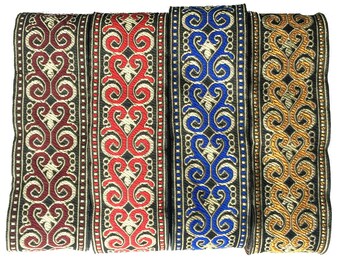 2 5CMx8Meter High quality luxury Colored flowers webbing National wind embroidery lace Polyester Woven Ribbon DIY Accessories 5