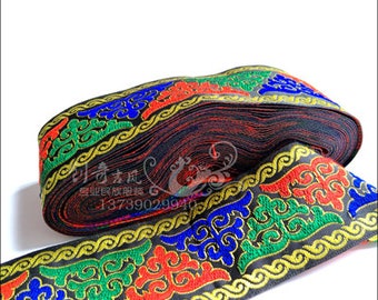 2 5CMx8Meter High quality luxury Colored flowers webbing National wind embroidery lace Polyester Woven Ribbon DIY Accessories 5