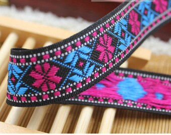 2 5CMx8Meter High quality luxury Colored flowers webbing National wind embroidery lace Polyester Woven Ribbon DIY Accessories 5