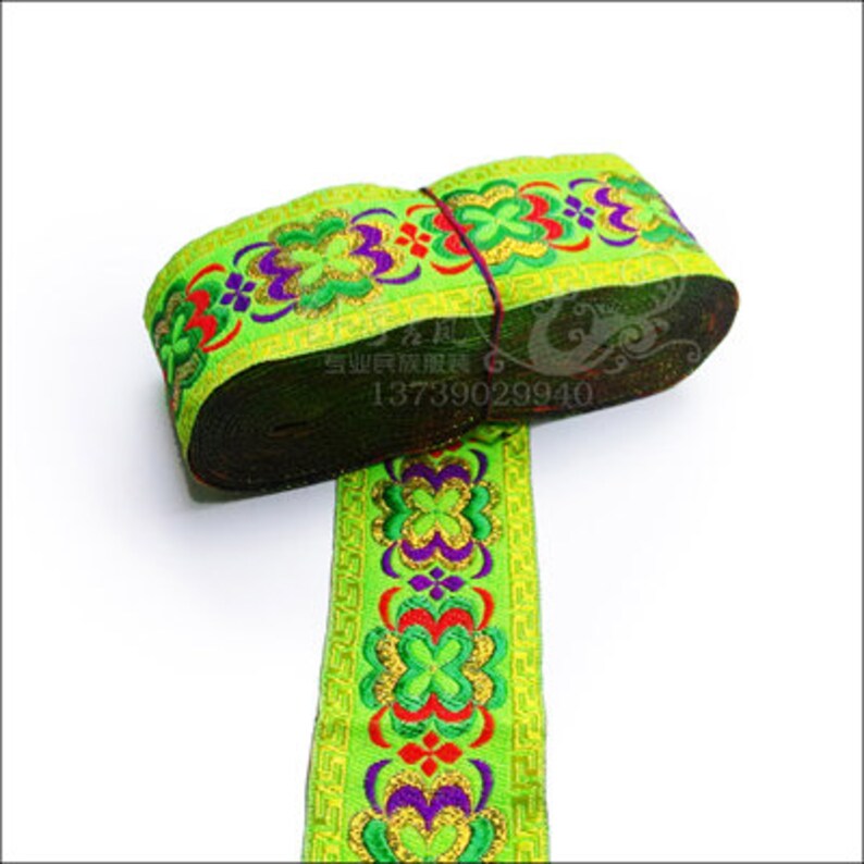 2 5CMx8Meter High quality luxury Colored flowers webbing National wind embroidery lace Polyester Woven Ribbon DIY Accessories 5
