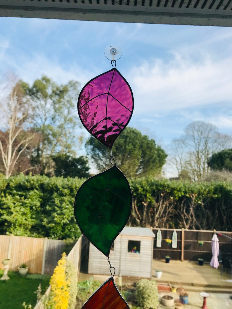 Stained Glass Leaf Suncatcher Etsy UK