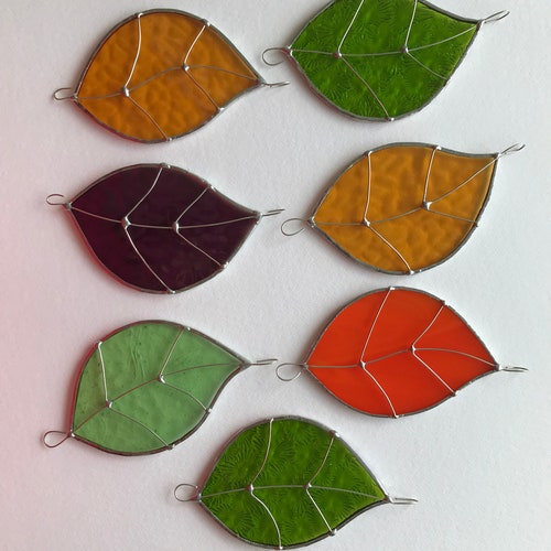 Stained Glass Suncatcher Leaf Leaf Scatcher Green. Etsy