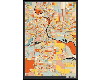 DES MOINES MAP - Fine Art Giclée Print - Museum Quality