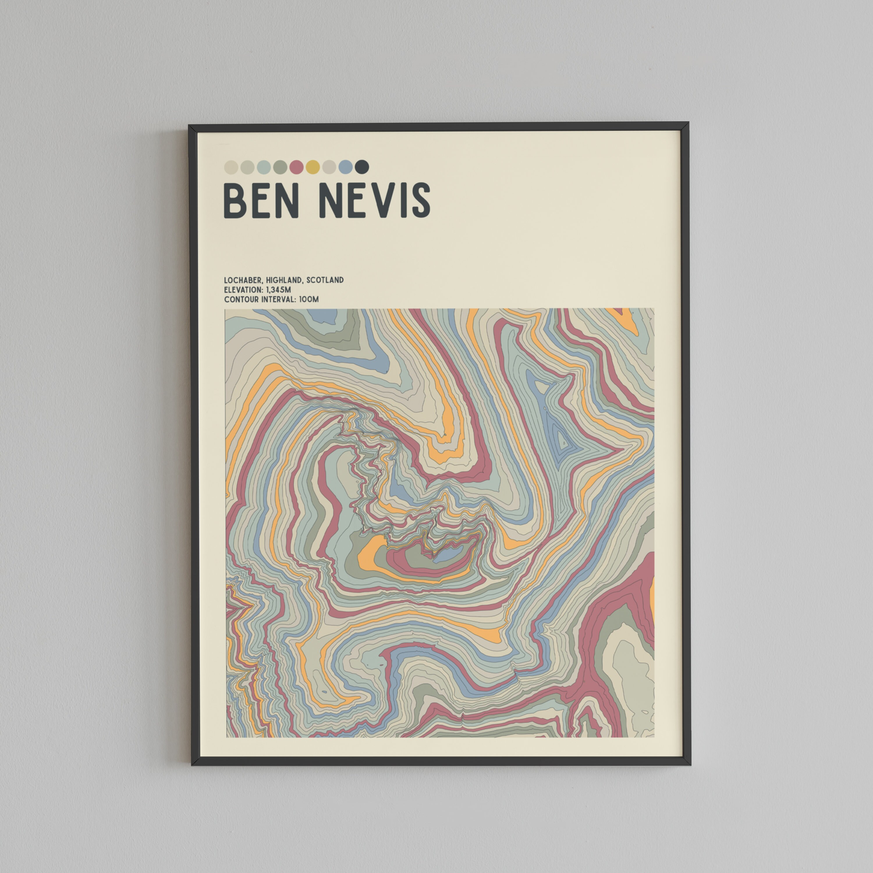 BEN NEVIS, Scotland Topographic Contour Map Fine Art Giclée Print