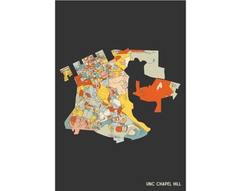 UNC CHAPEL HILL - Campus Map - Fine Art Giclee Print - Museum Quality