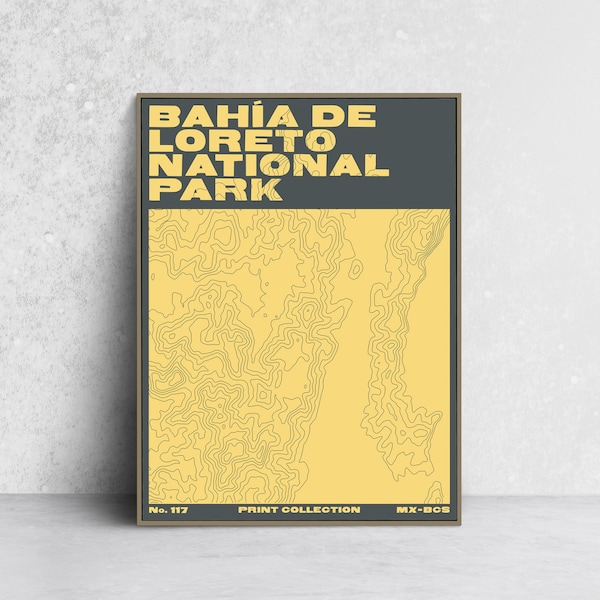 BAHÍA DE LORETO - Série Parcs Nationaux - Carte Topographique des Contours - Fine Art Giclée Print - Qualité Musée