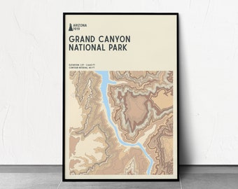 GRAND CANYON - National Parks Series - Topographic Contour Map - Fine Art Giclée Print - Museum Quality