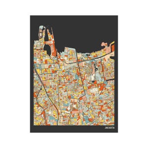 Jakarta, Indonésie, plan des rues du centre-ville - impression giclée d'art - qualité musée