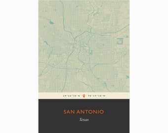 SAN ANTONIO TEXAS Karte - Roman Klassiker - Giclée Druck - Museumsqualität