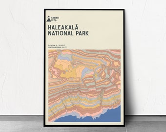 HALEAKALA - Serie Parques Nacionales - Mapa de contorno topográfico - Fine Art Giclée Print - Calidad del museo